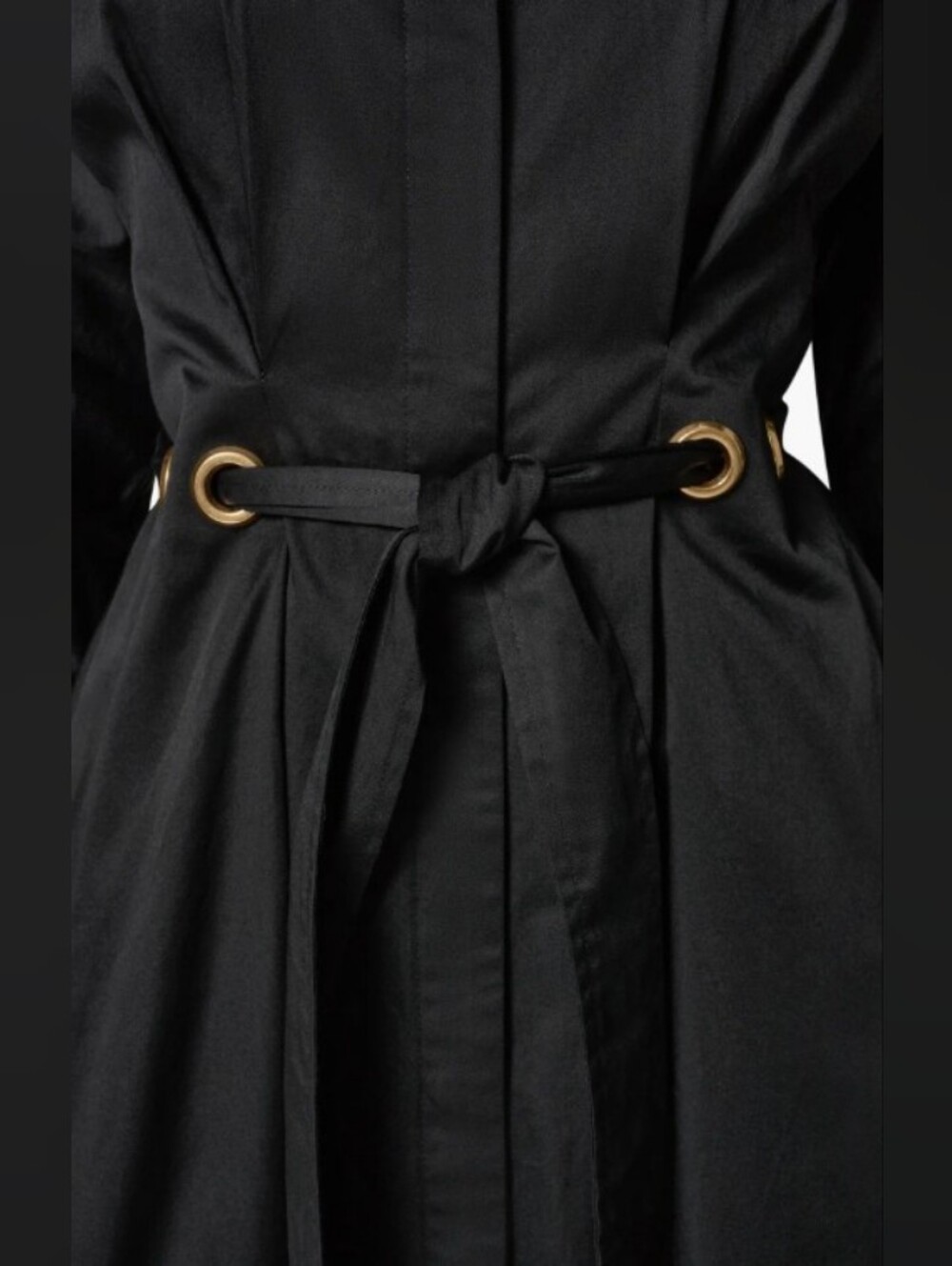 Donna Karan Drawstring Waist Stretch Cotton Black Midi Shirtdress Size 6 NWOT - Picture 5 of 12